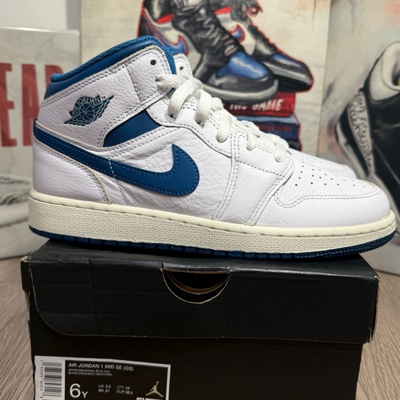 New Air Jordan 1 Mid SE Industrial Blue GS White Sail/Blue SZ 6Y/7.5W, 6.5Y/8W - Picture 3 of 10